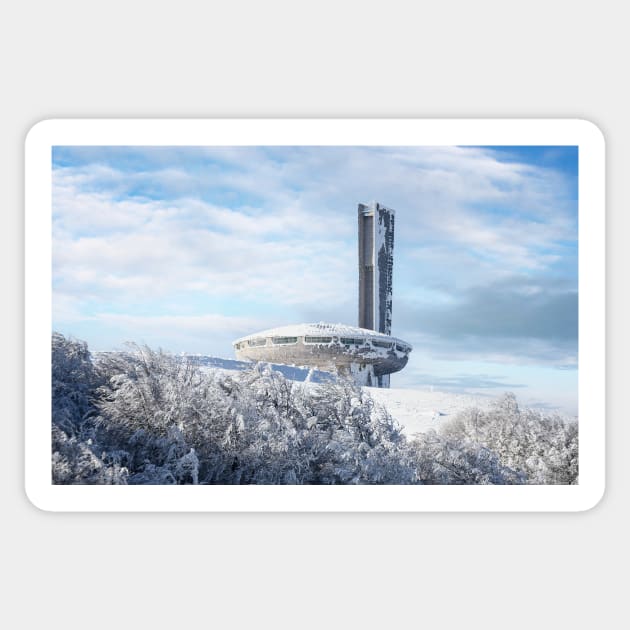 Buzludzha monument in Bulgaria at winter Sticker by mitzobs